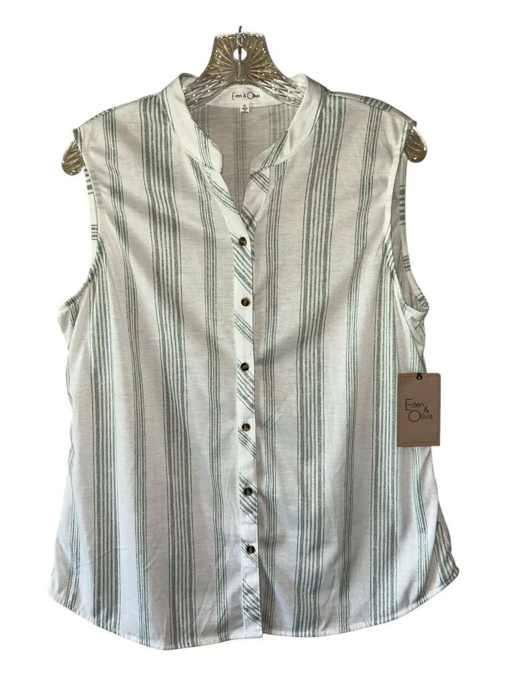 NEW Eden & Olivia Striped Sleeveless Top in Light Sage and White